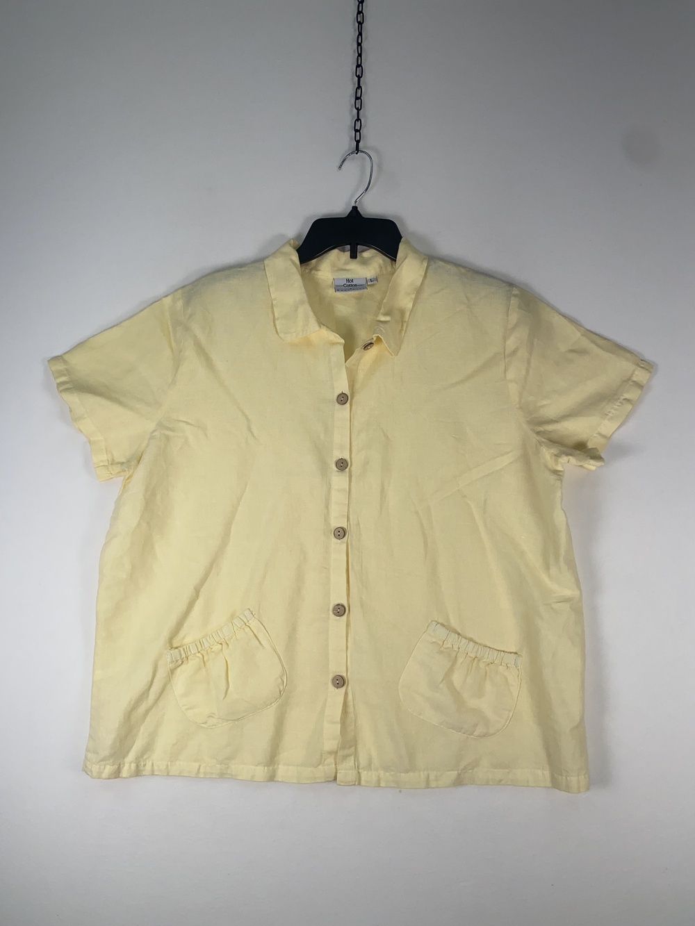Hot Cotton By Marc Ware Shirt Womens Large Yellow Short Sleeve Button Front Top